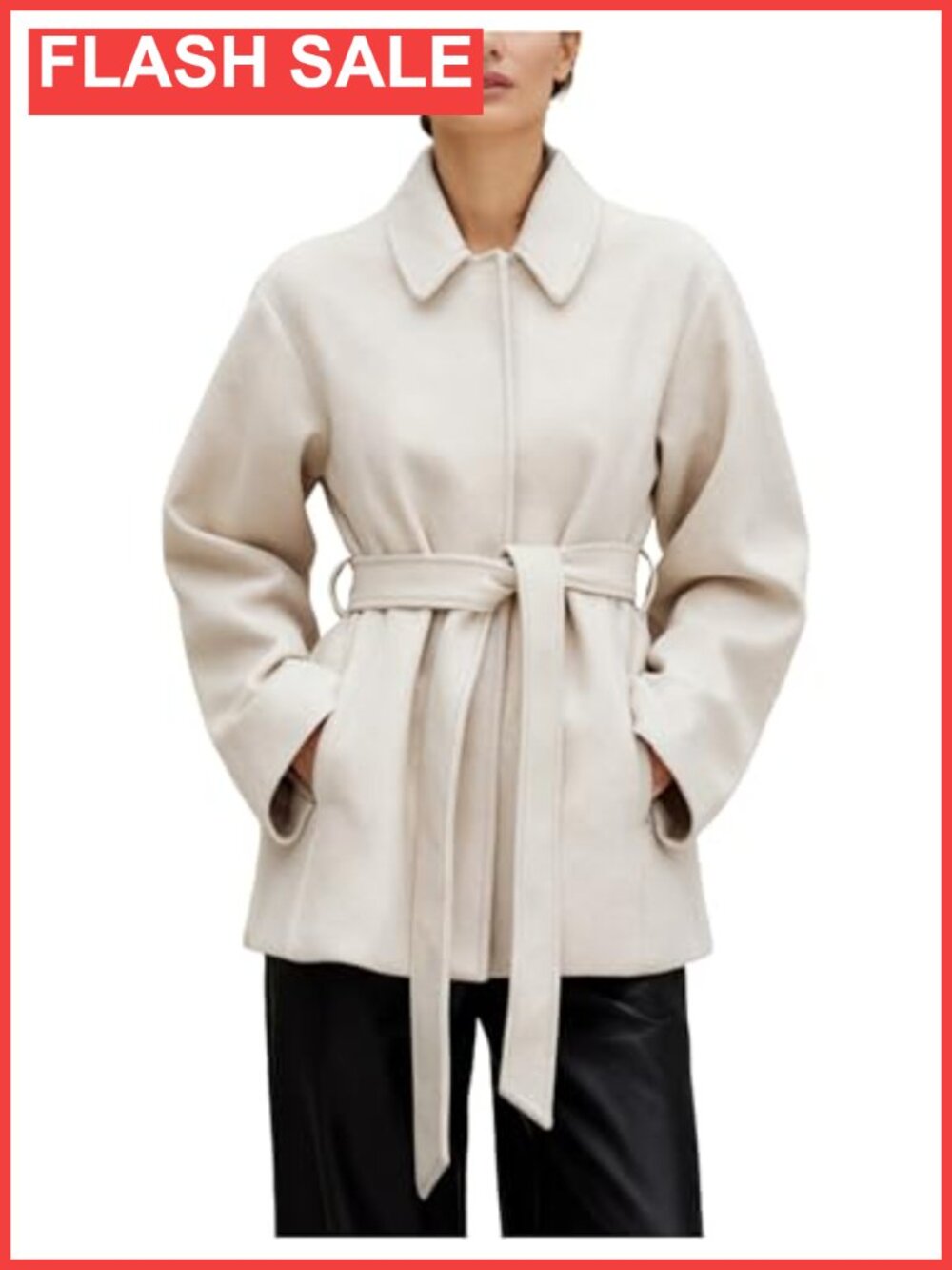 Wool Blend Short Trench Coat Belted Tailored Jacket